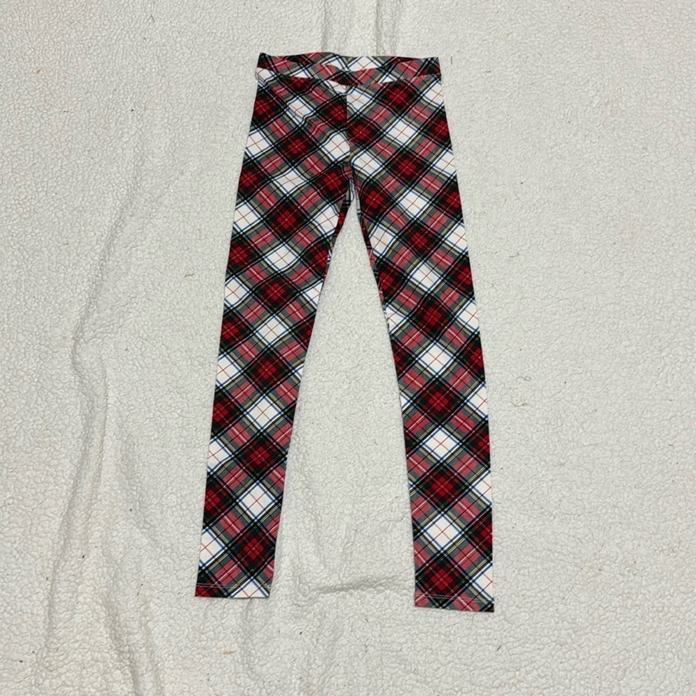 Crewcuts Girls Ivory and Red Plaid Everyday Leggings Sizes 12